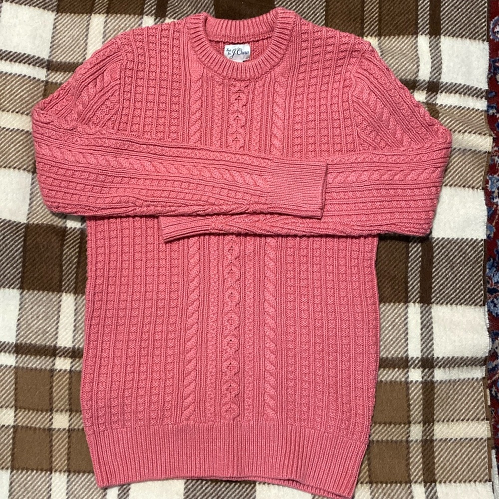 J. Crew Coral Cable Knit Crewneck Sweater